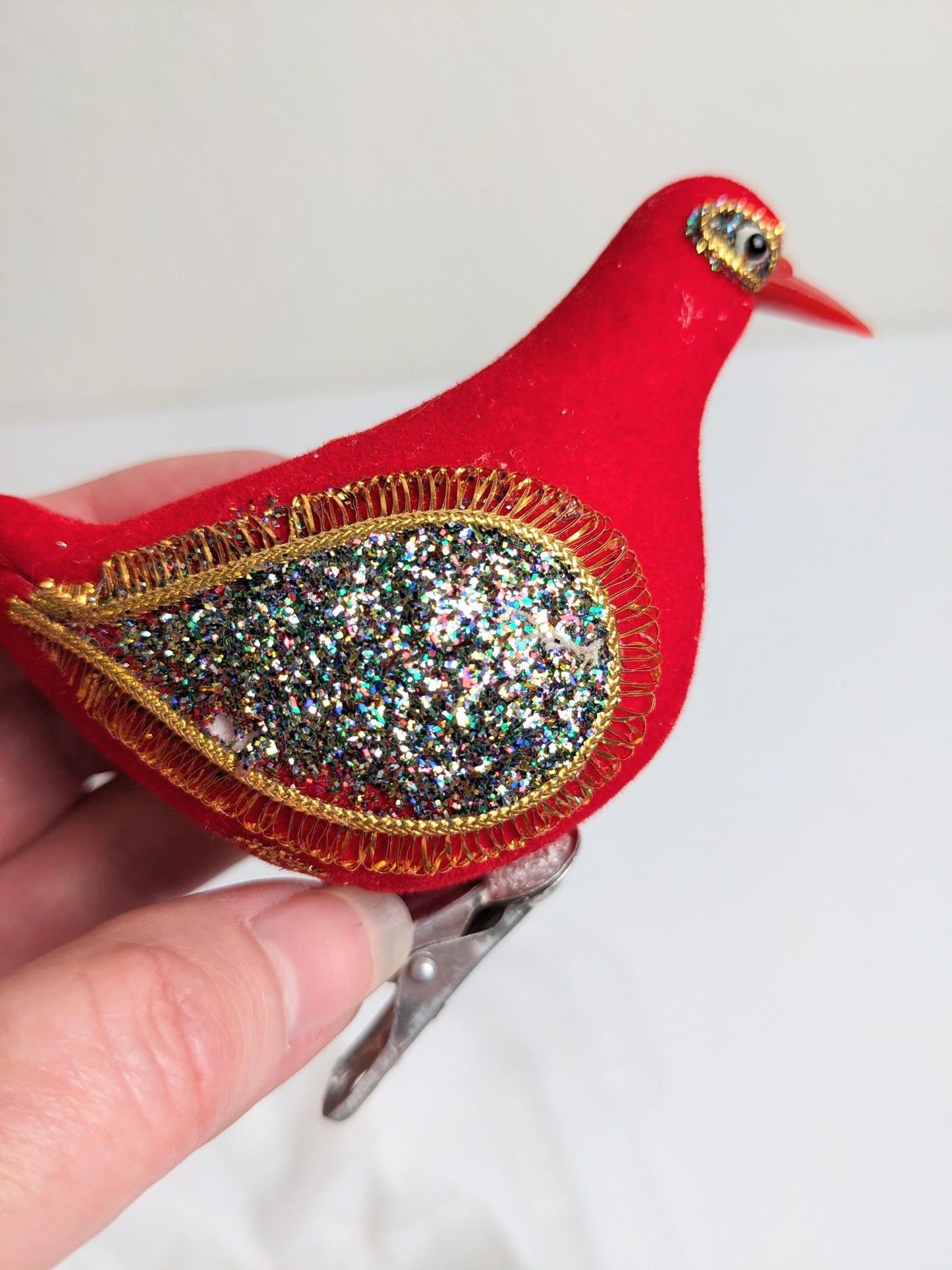 Red Bird Clip-on Flocked Christmas Ornament Set