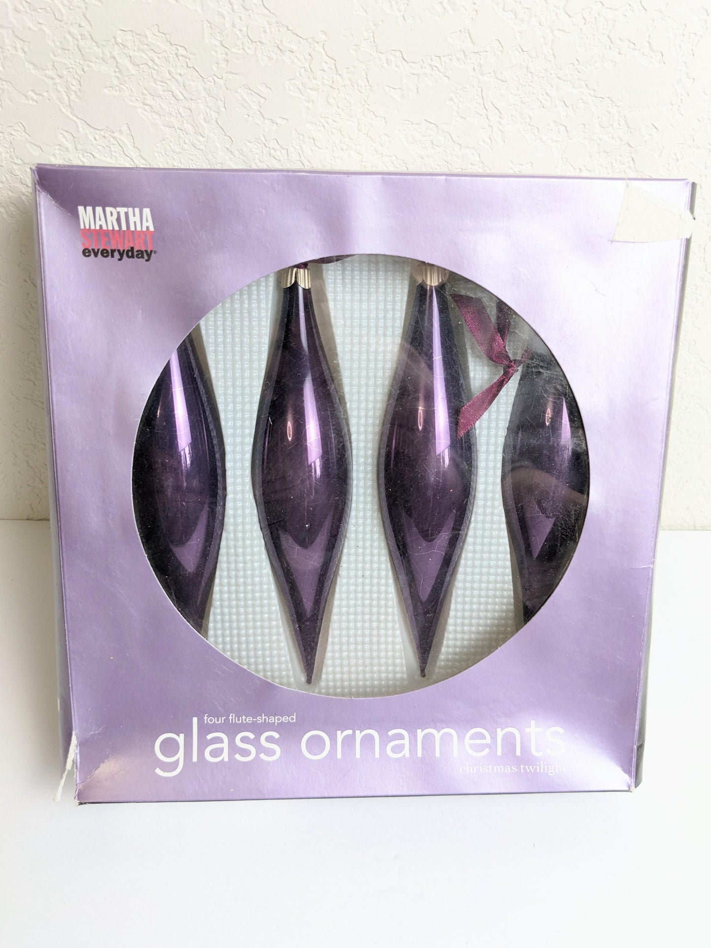 Martha Stewart Large Purple Fluted Christmas Ornaments