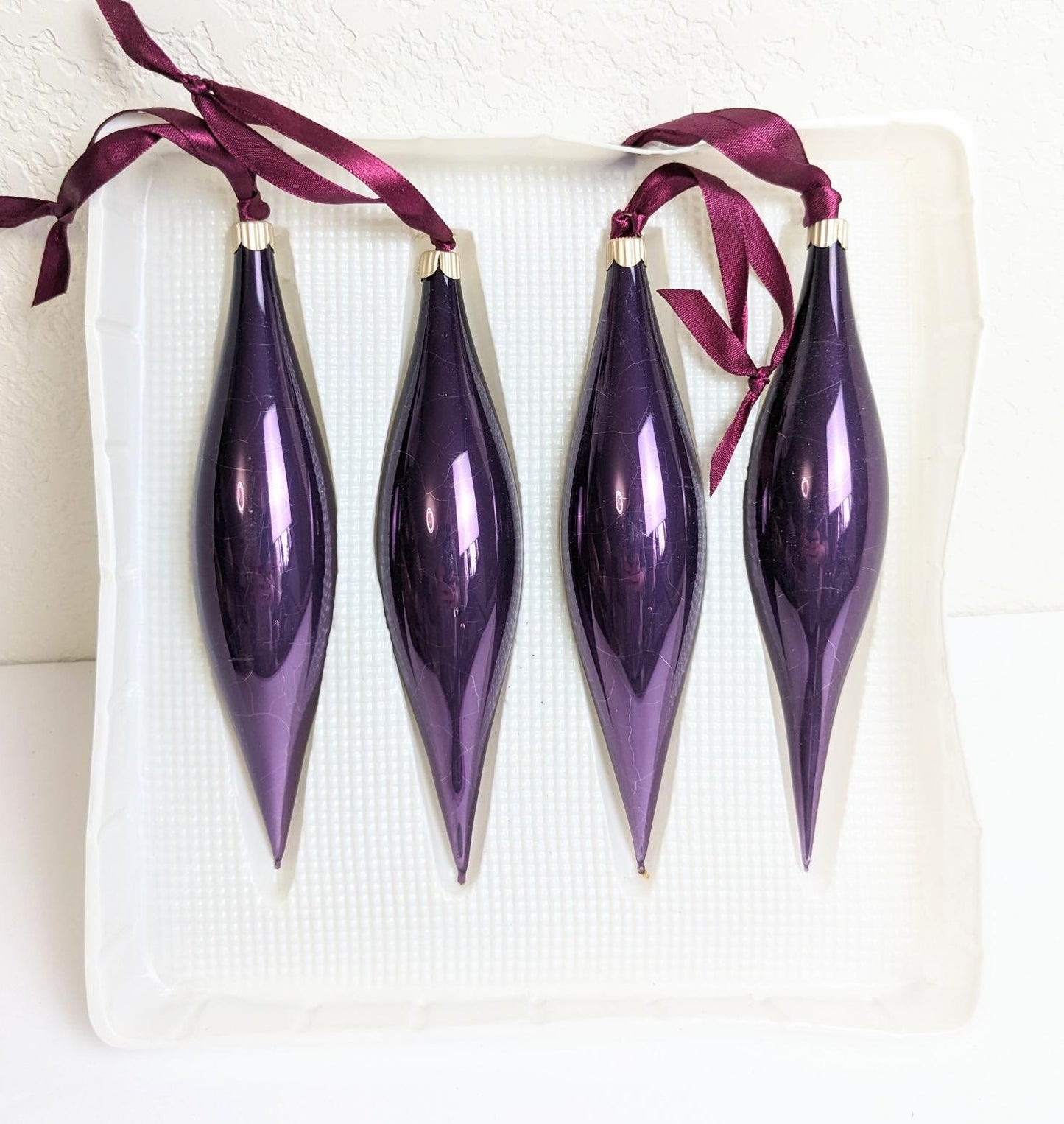 Martha Stewart Large Purple Fluted Christmas Ornaments