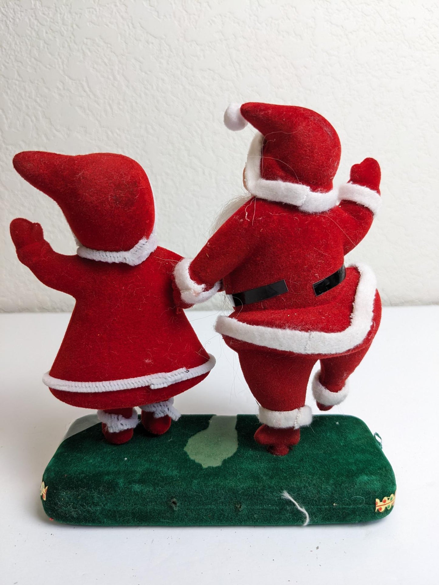 Vintage Flocked Dancing Santa and Mrs. Claus Blow Mold