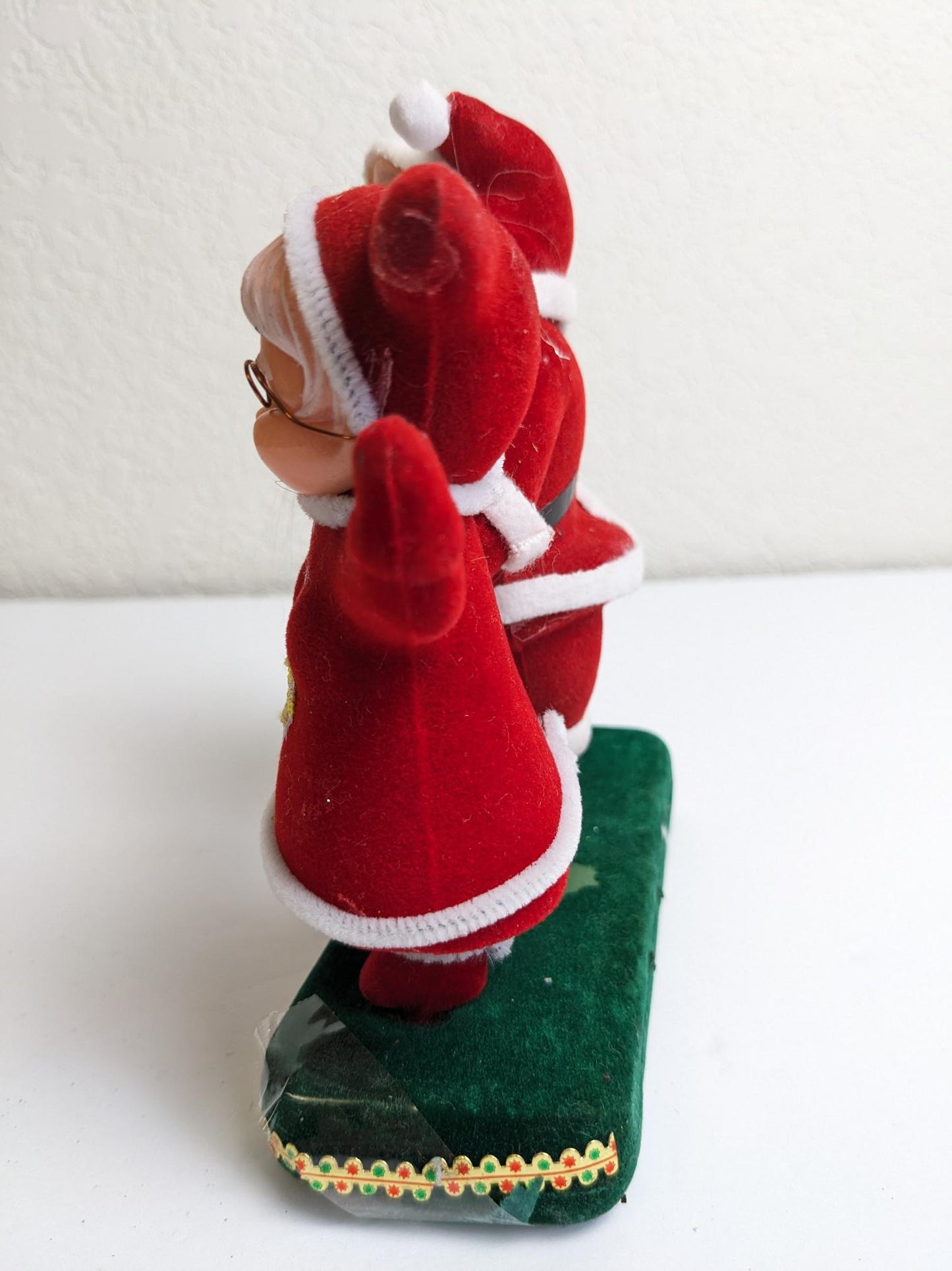 Vintage Flocked Dancing Santa and Mrs. Claus Blow Mold