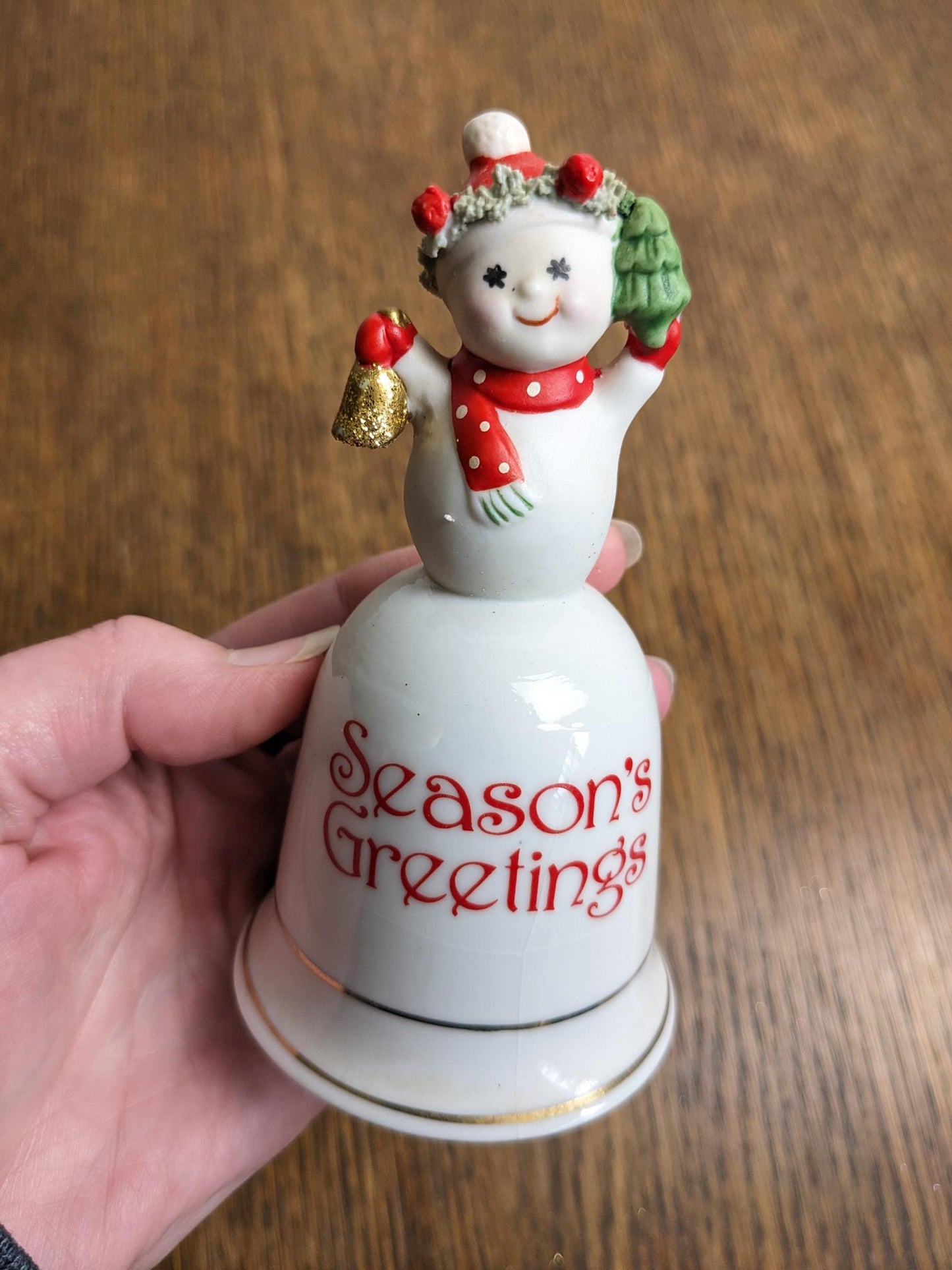 Snowman Season's Greetings Christmas Bell