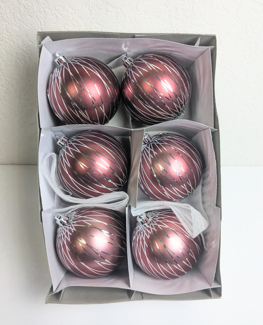 Vintage Mauve and Tinsel Christmas Ornament Set