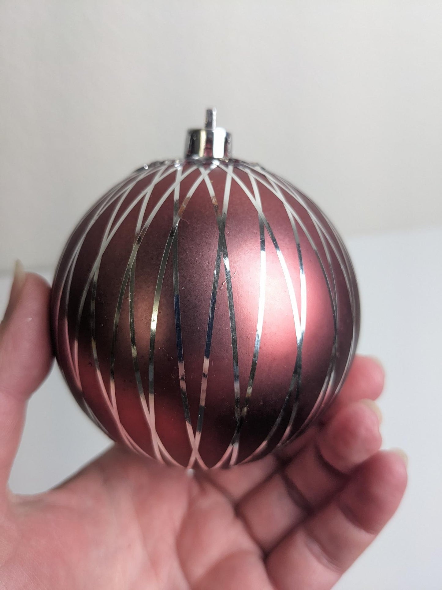 Vintage Mauve and Tinsel Christmas Ornament Set