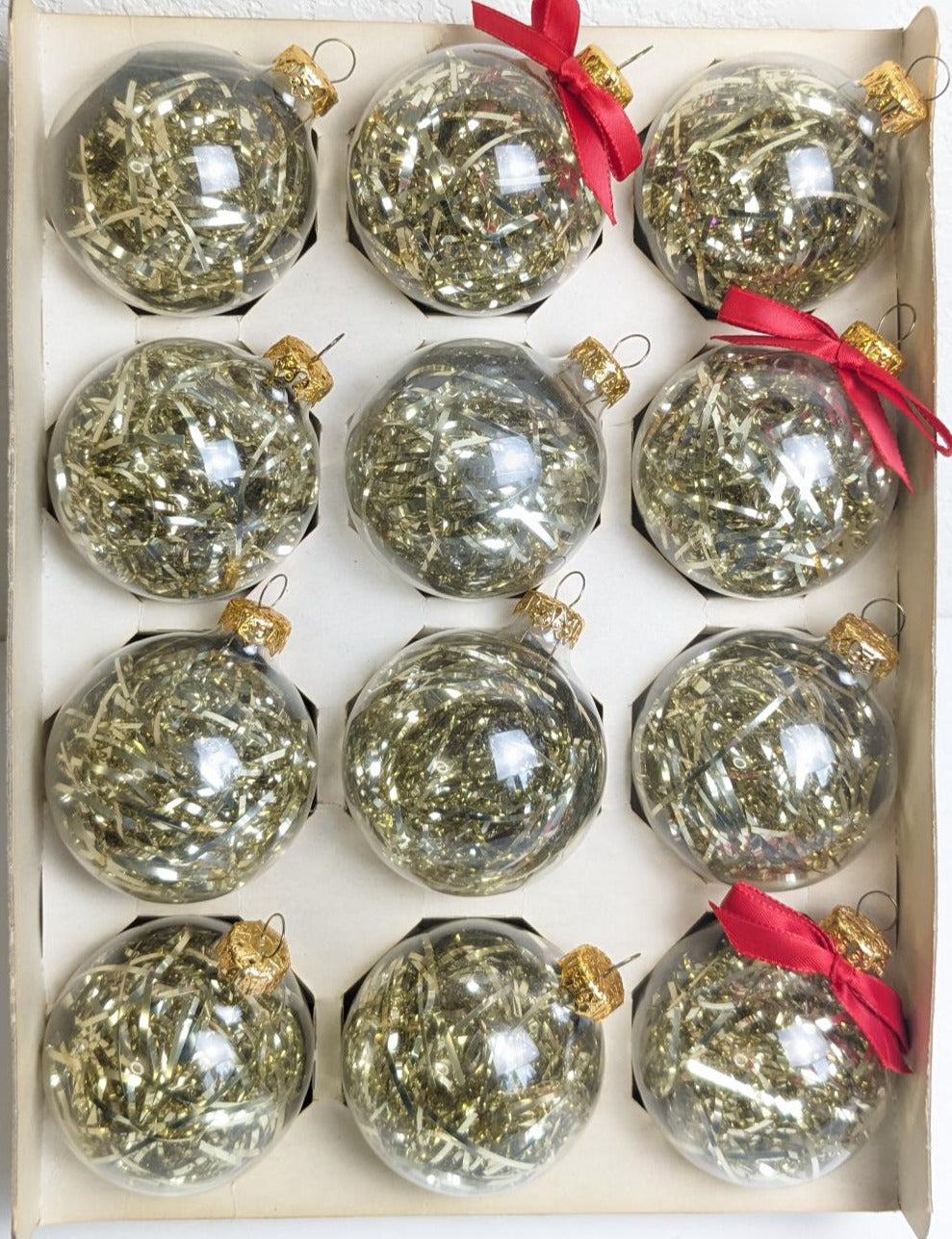 Vintage Gold Tinsel Christmas Ornament Set