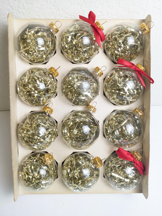 Vintage Gold Tinsel Christmas Ornament Set