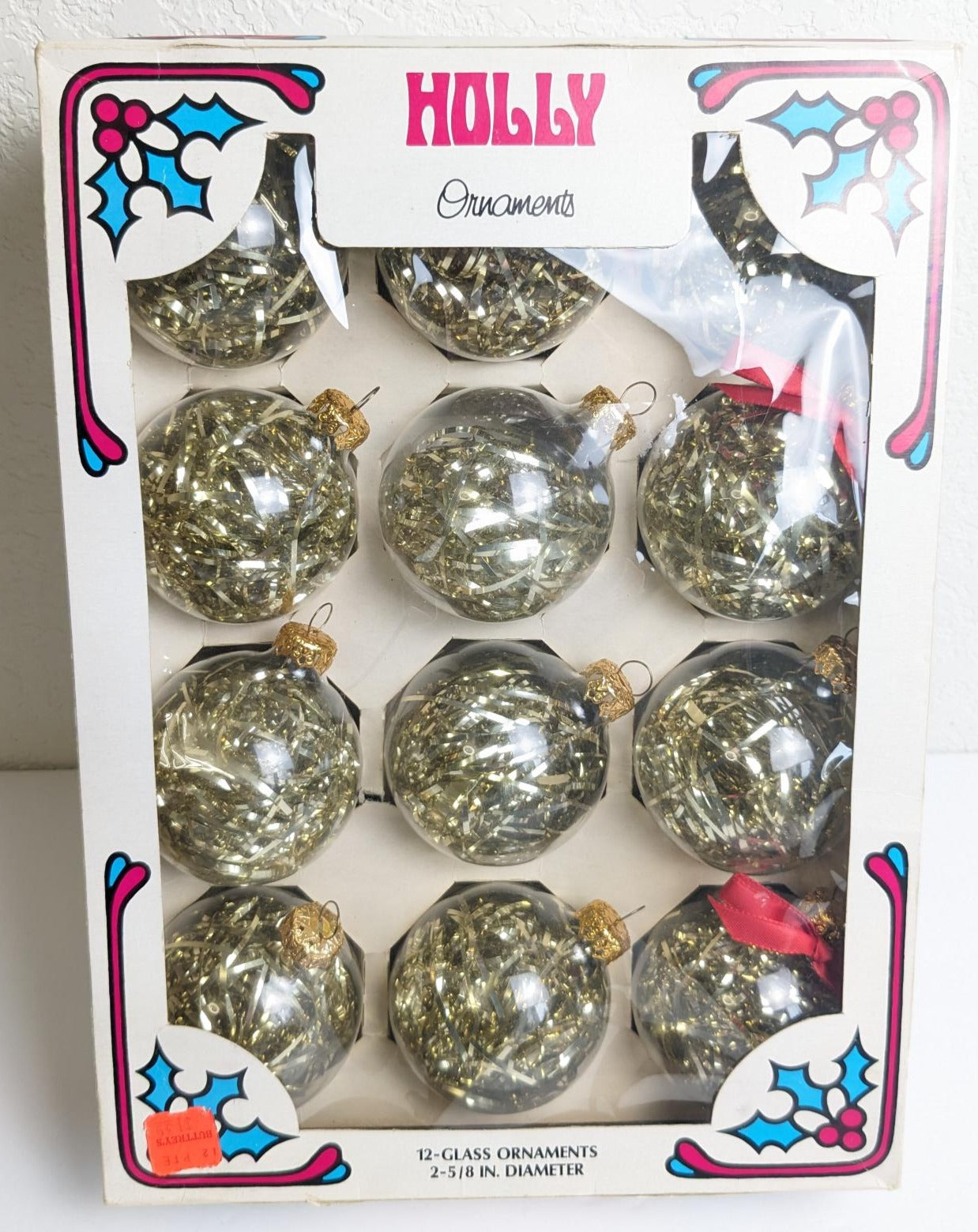 Vintage Gold Tinsel Christmas Ornament Set