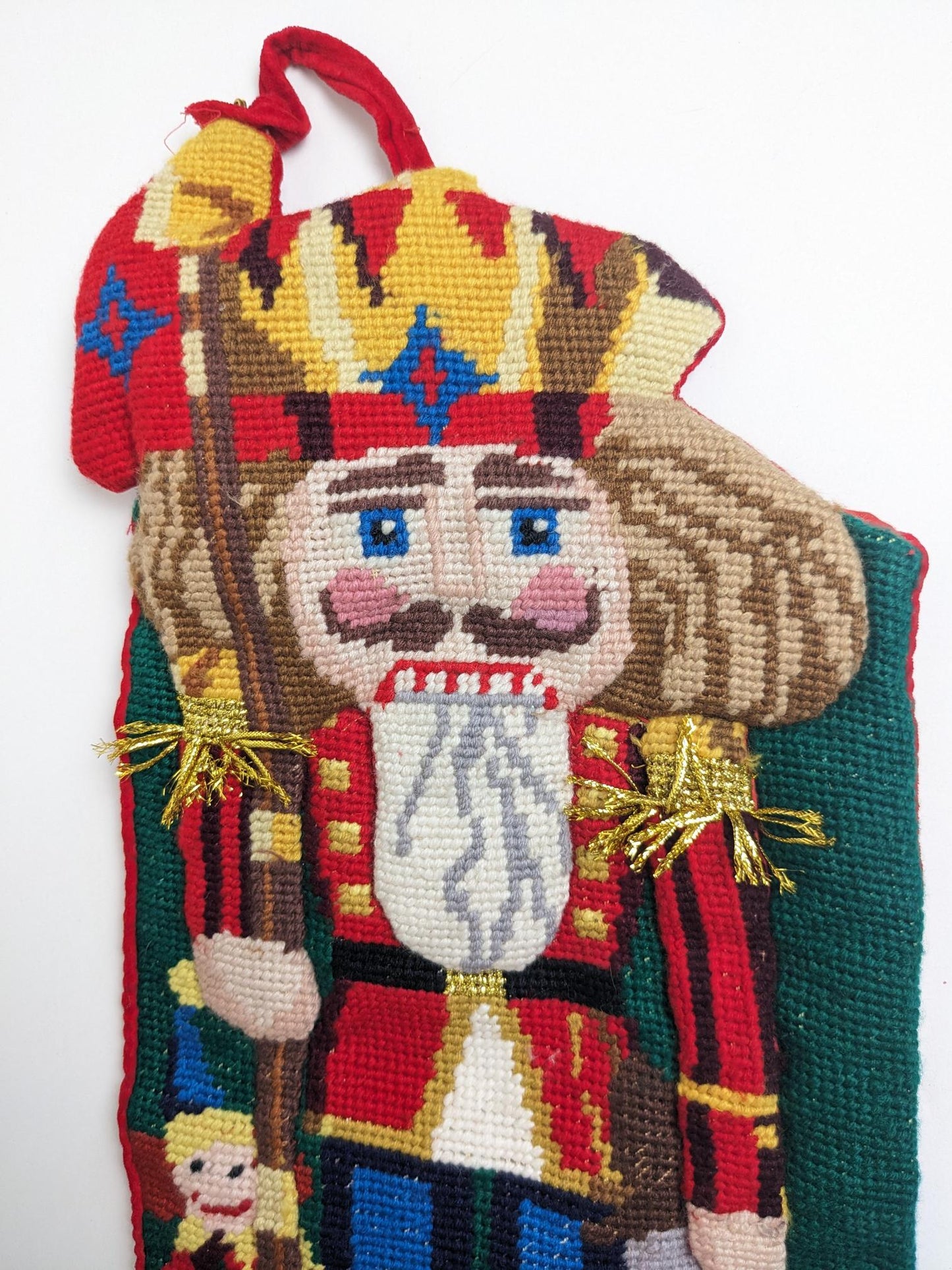 Vintage 3D Nutcracker Needlepoint Christmas Stocking