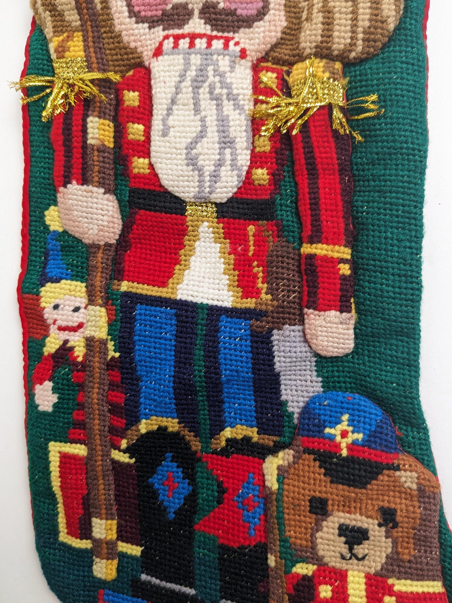 Vintage 3D Nutcracker Needlepoint Christmas Stocking