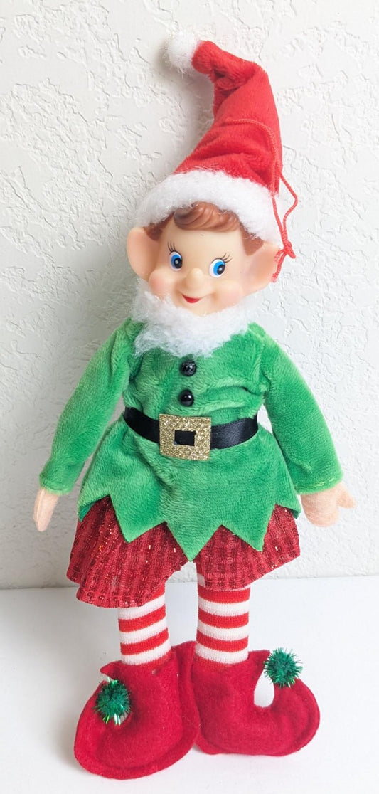 Posable Elf Christmas Doll or Hanging Ornament 9.5 inches tall