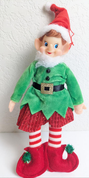 Posable Elf Christmas Doll or Hanging Ornament 9.5 inches tall