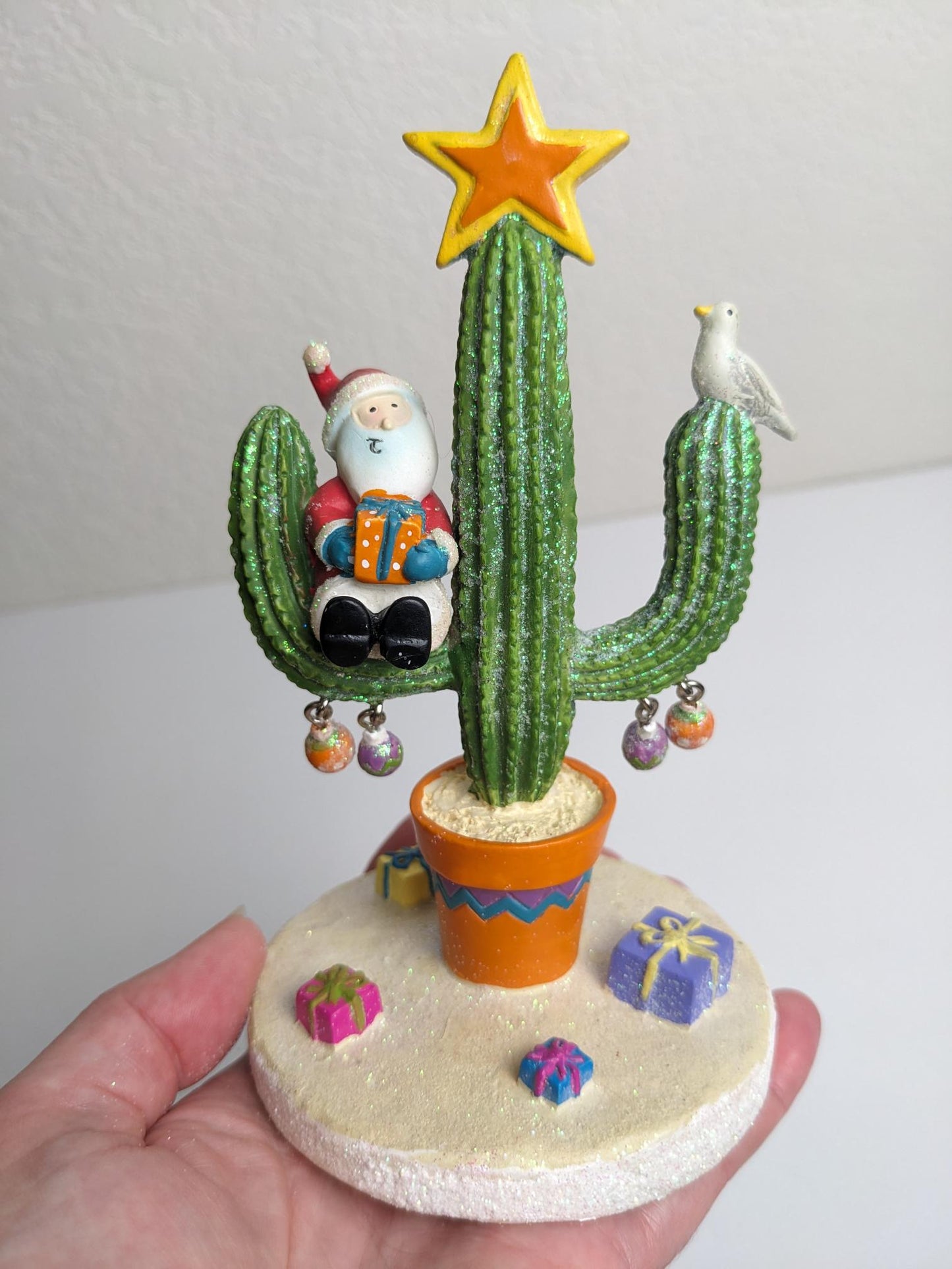 Santa on Cactus Christmas Figurine