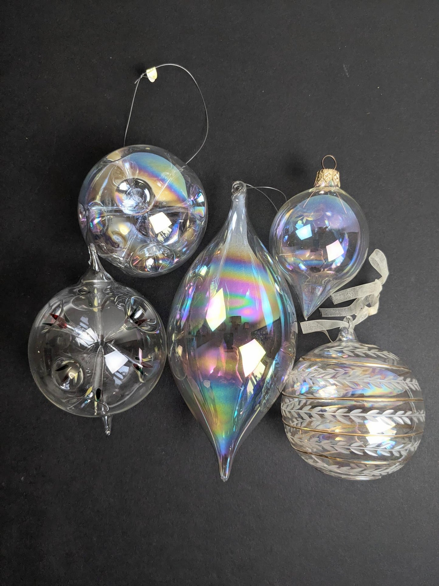 Vintage Silvestri Iridescent Glass Christmas Ornament Set