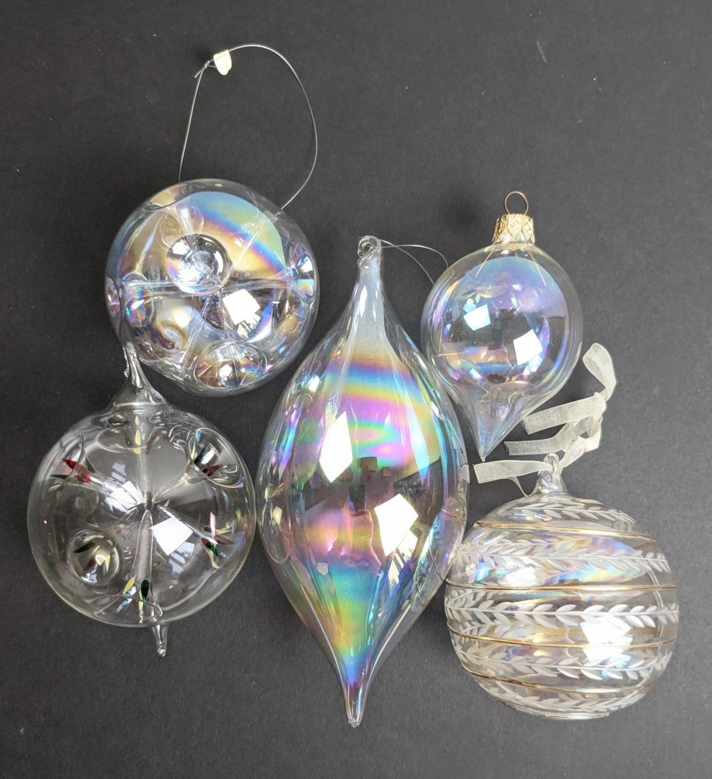 Vintage Silvestri Iridescent Glass Christmas Ornament Set