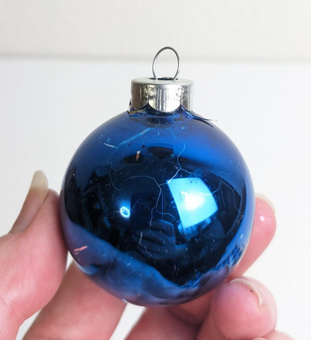 Small Blue Holly Christmas Ornament Set