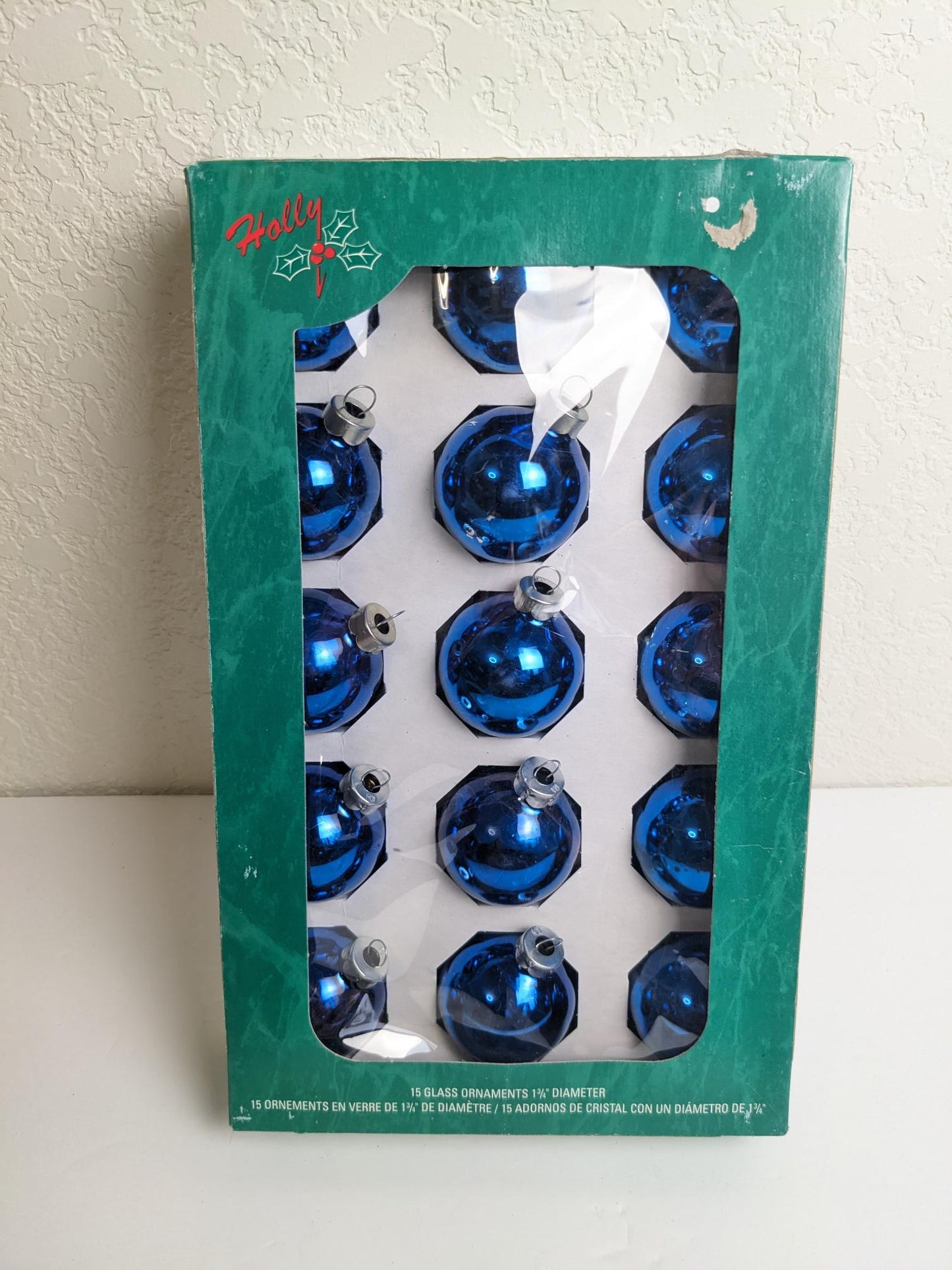 Small Blue Holly Christmas Ornament Set