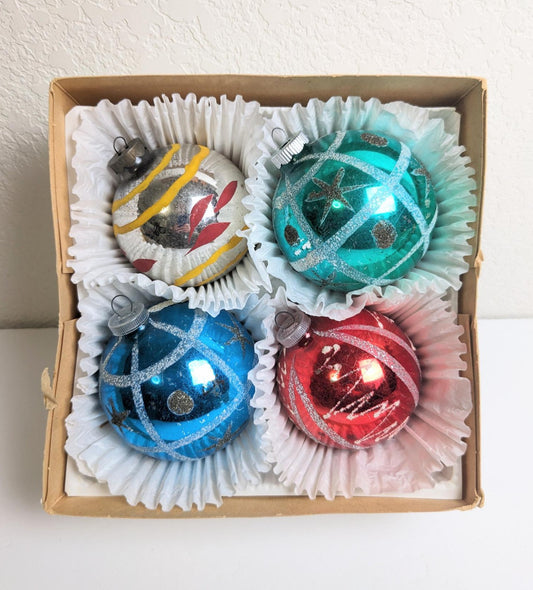 Shiny Brite West Germany Vintage Christmas Ornament Set