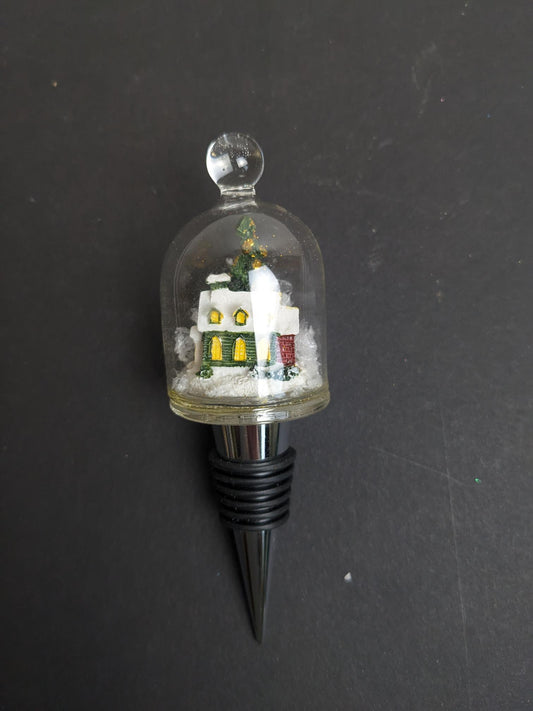 Pier 1 Snow Globe Christmas Wine Bottle Stopper