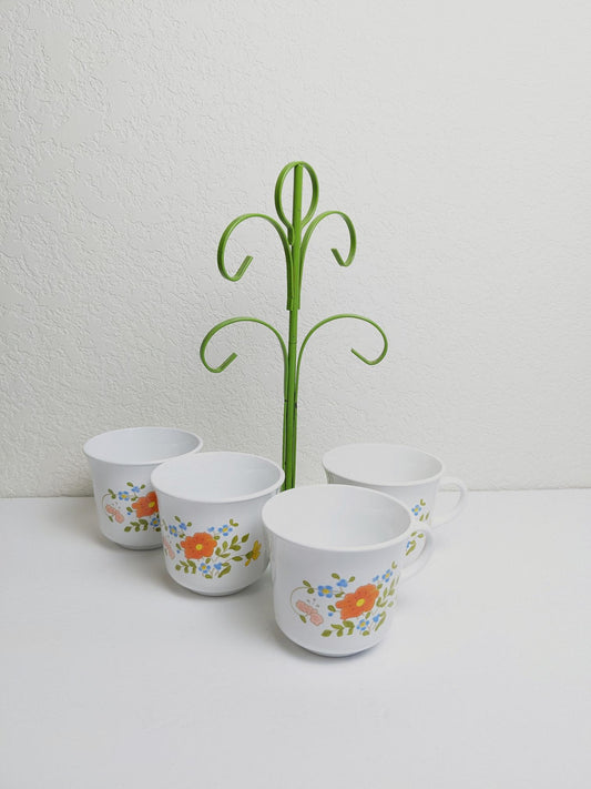 Corning Floral Mugs with Mug Tree