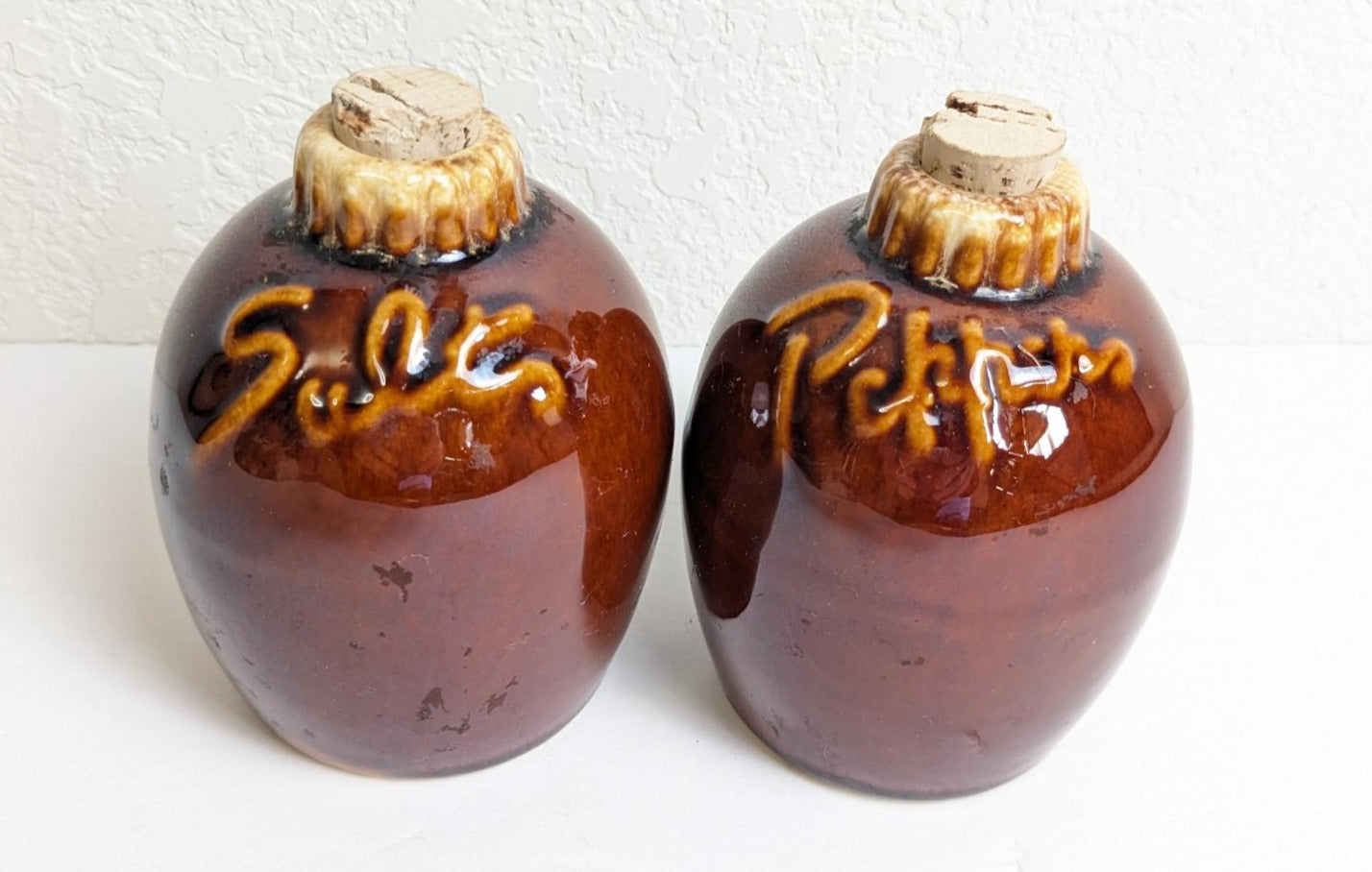 Hull Pottery Brown Drip Glaze Salt and Pepper Brown Shaker Set