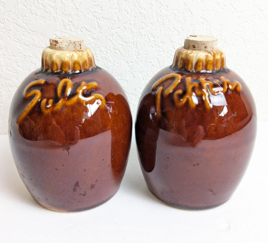 Hull Pottery Brown Drip Glaze Salt and Pepper Brown Shaker Set