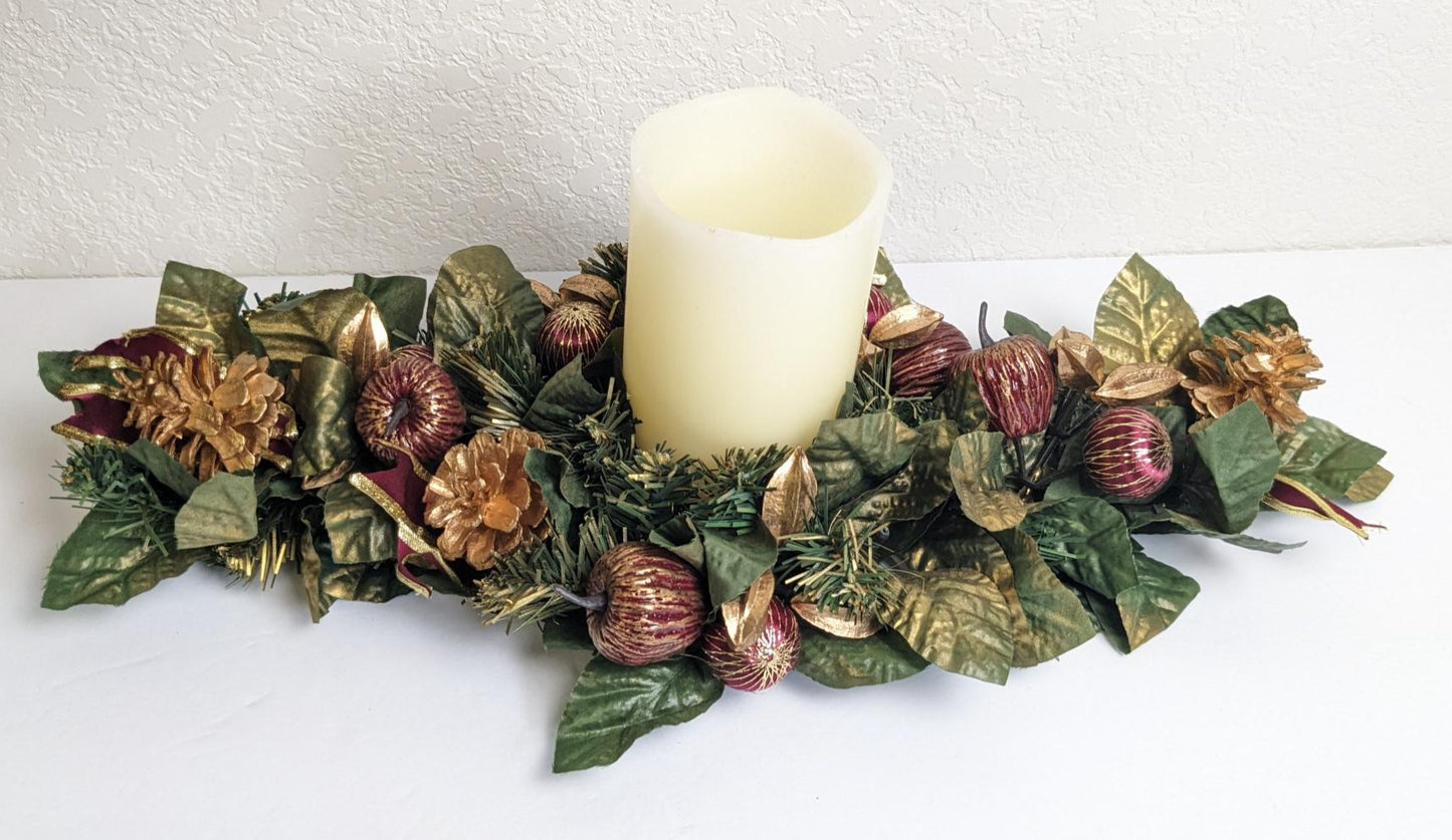 Vintage 1960's Holiday Candle Wreath Ring Centerpiece