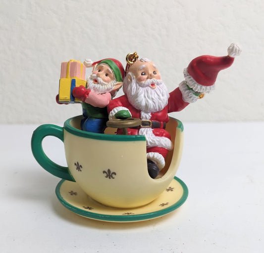 Santa in Spinning Teacup 1994 Christmas Ornament