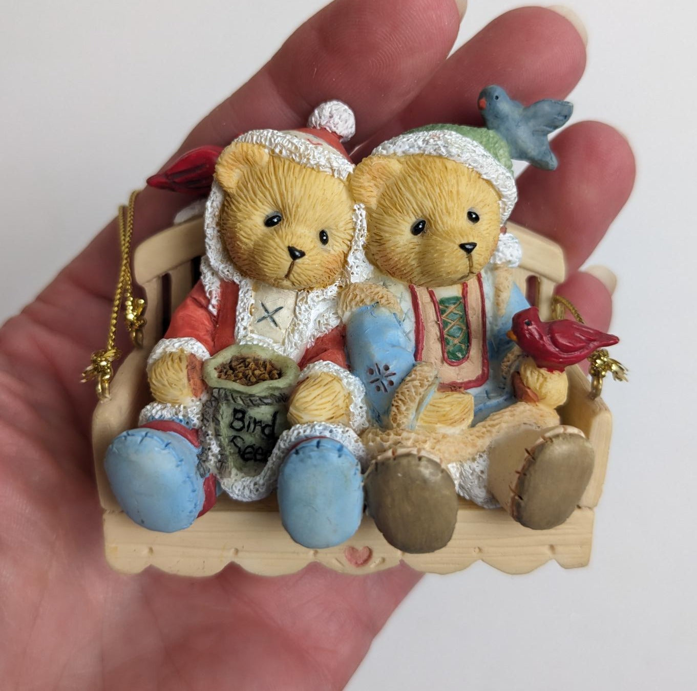 Vintage Cherished Teddies Surrounded by Feathered Friends Christmas Ornament