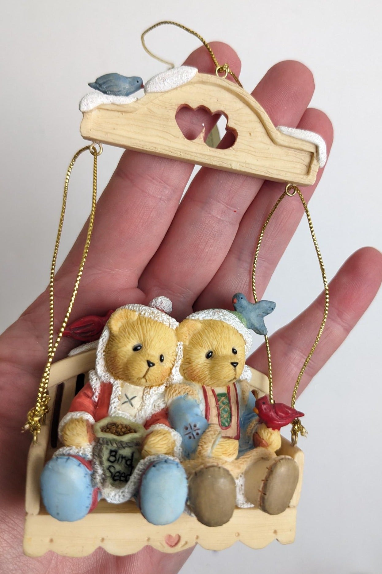 Vintage Cherished Teddies Surrounded by Feathered Friends Christmas Ornament