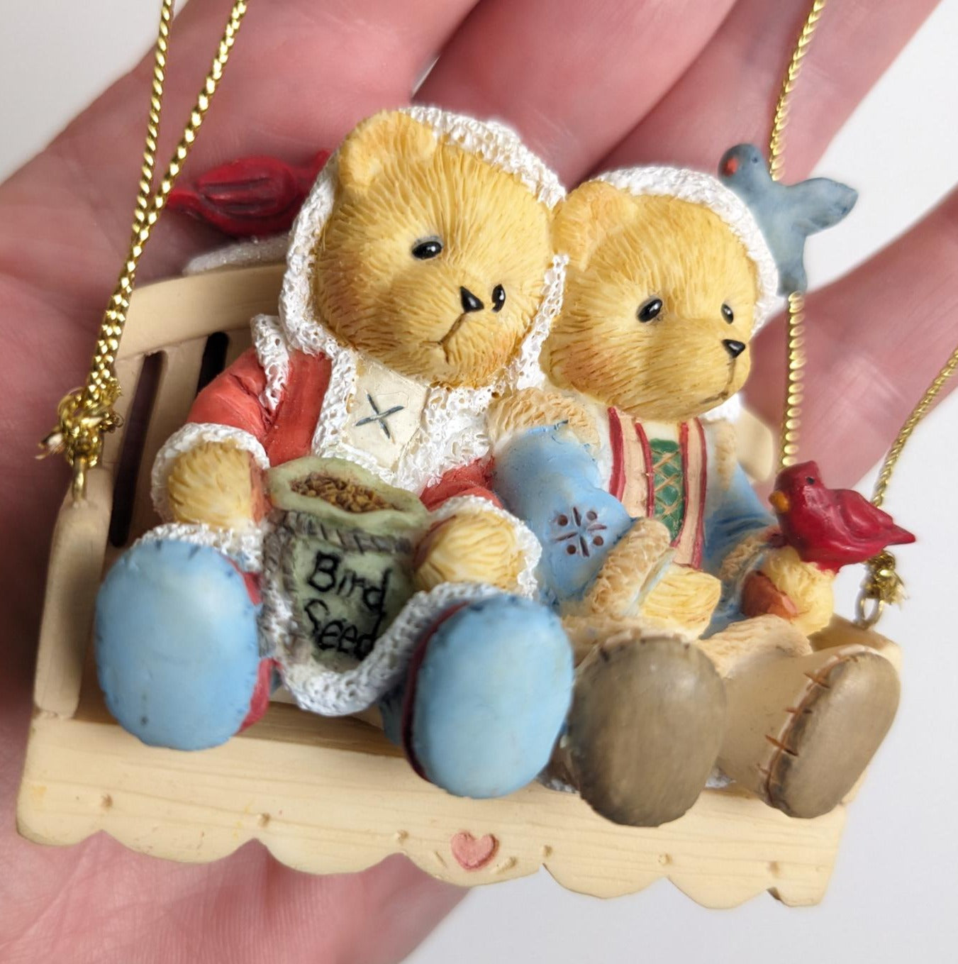 Vintage Cherished Teddies Surrounded by Feathered Friends Christmas Ornament