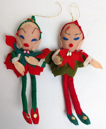 Sockinette Elf Pixie Christmas Ornaments - Vintage 1950's
