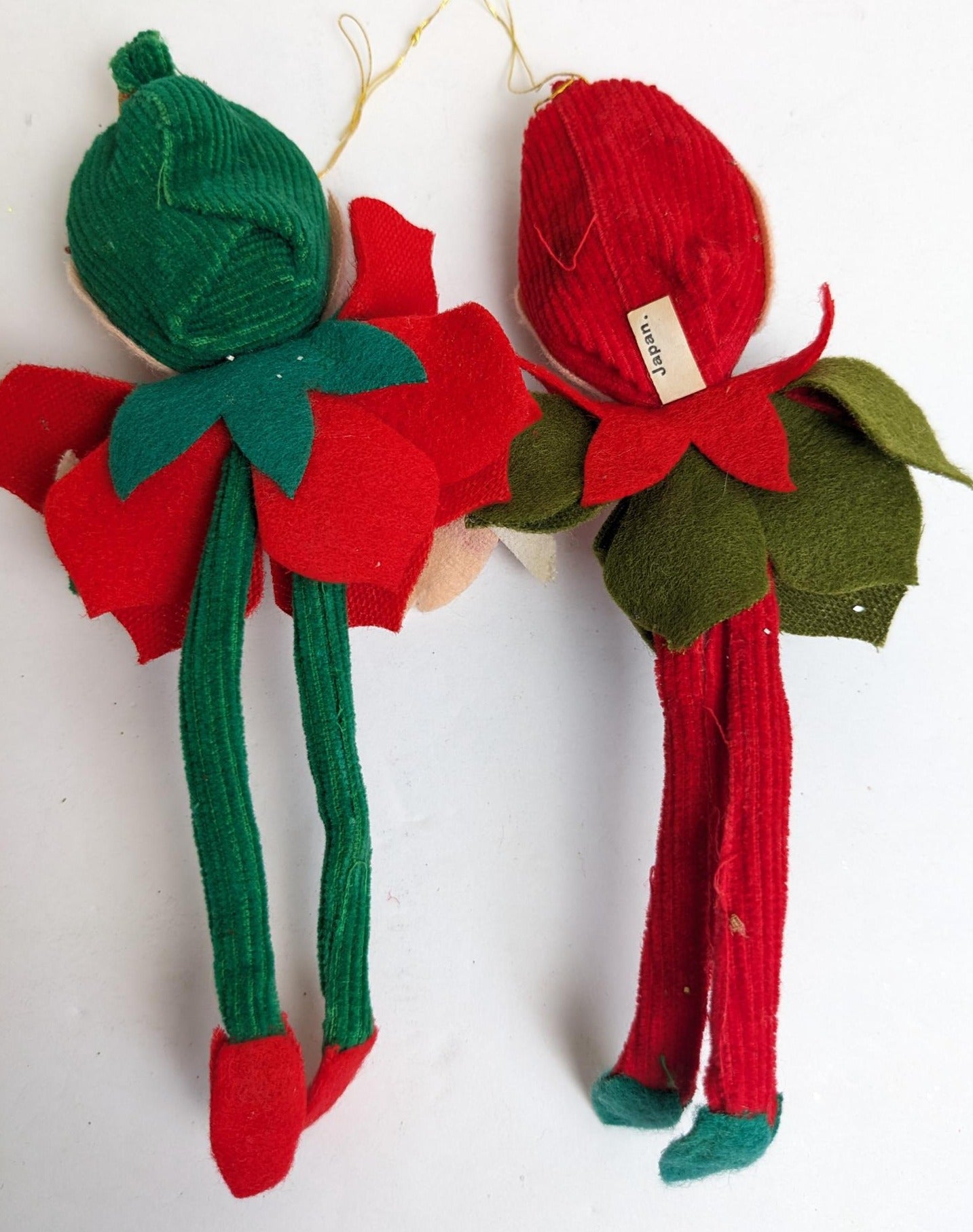 Sockinette Elf Pixie Christmas Ornaments - Vintage 1950's