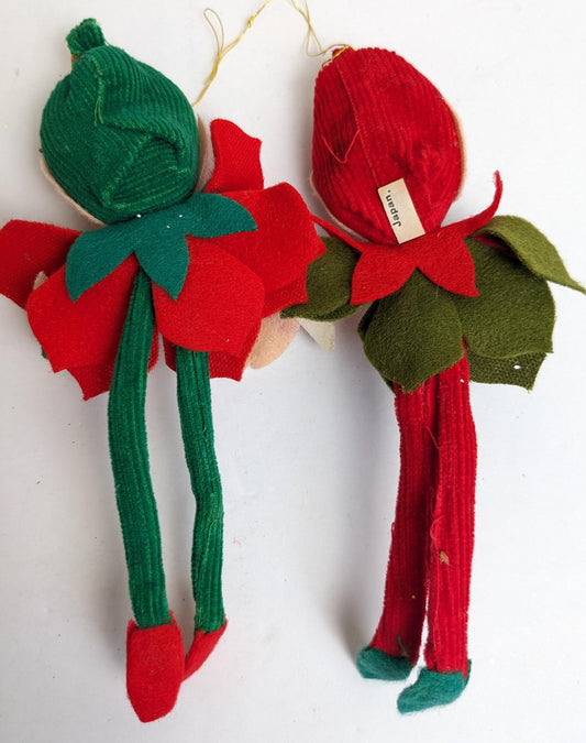 Sockinette Elf Pixie Christmas Ornaments - Vintage 1950's