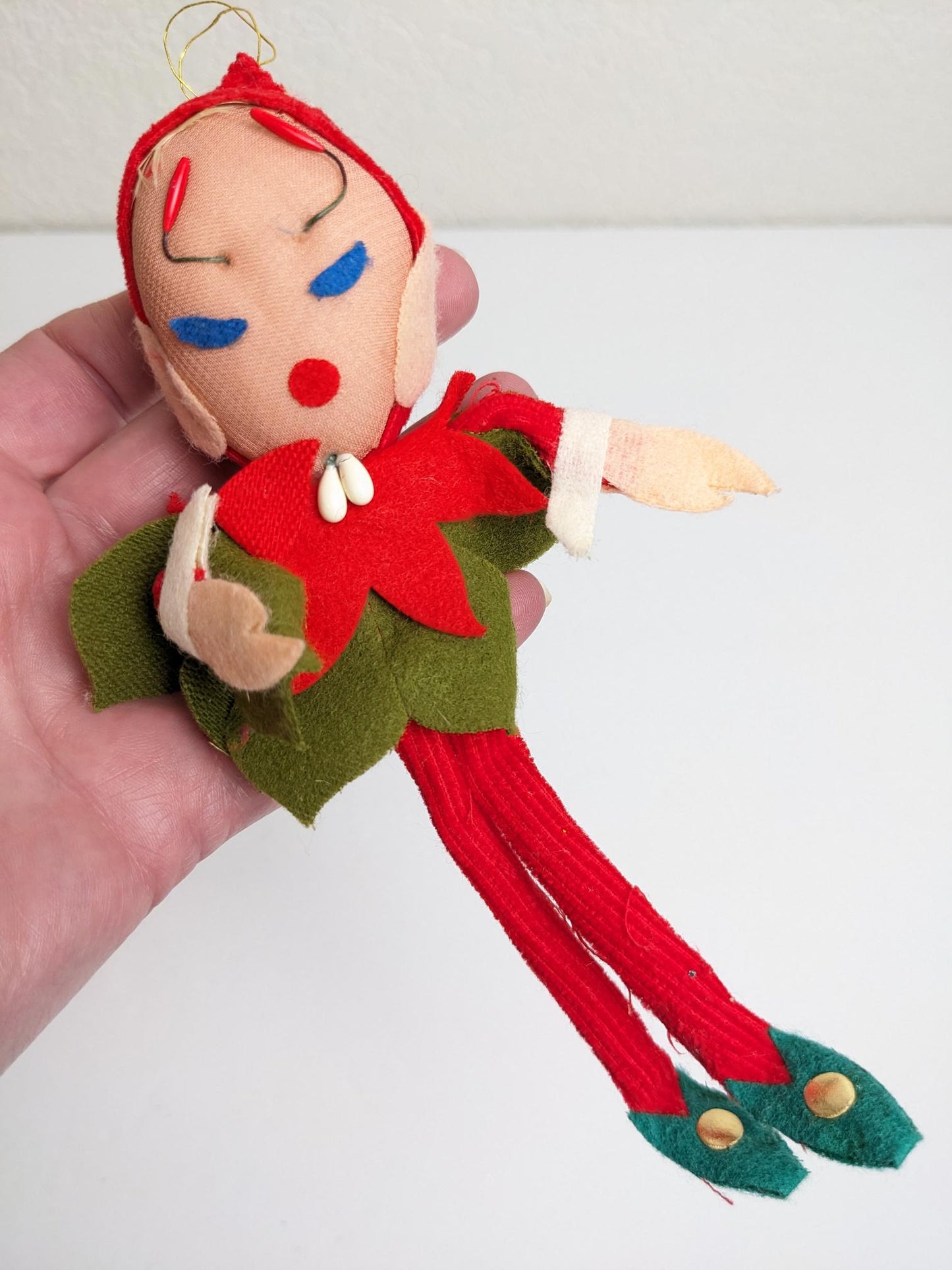 Sockinette Elf Pixie Christmas Ornaments - Vintage 1950's