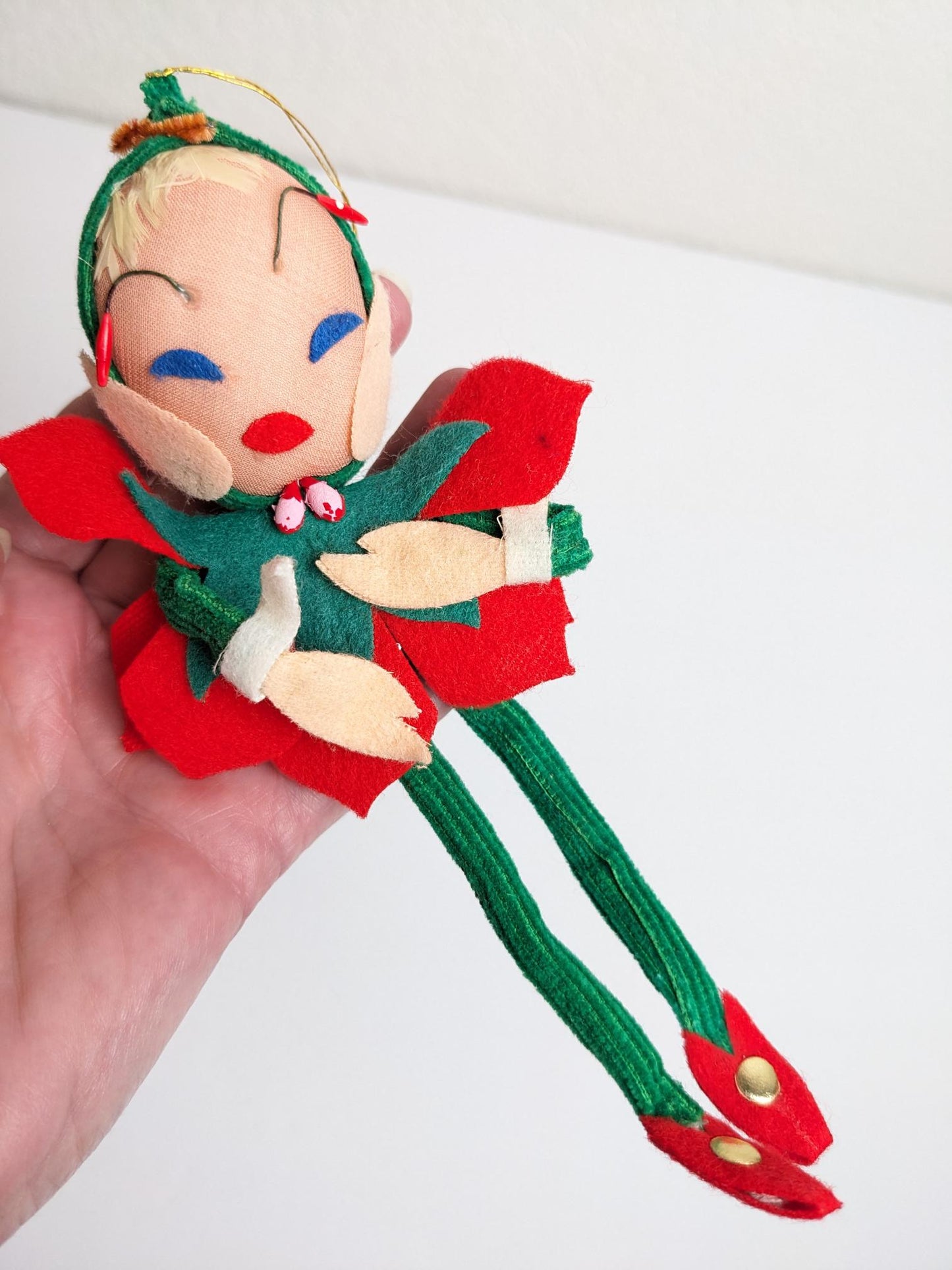 Sockinette Elf Pixie Christmas Ornaments - Vintage 1950's