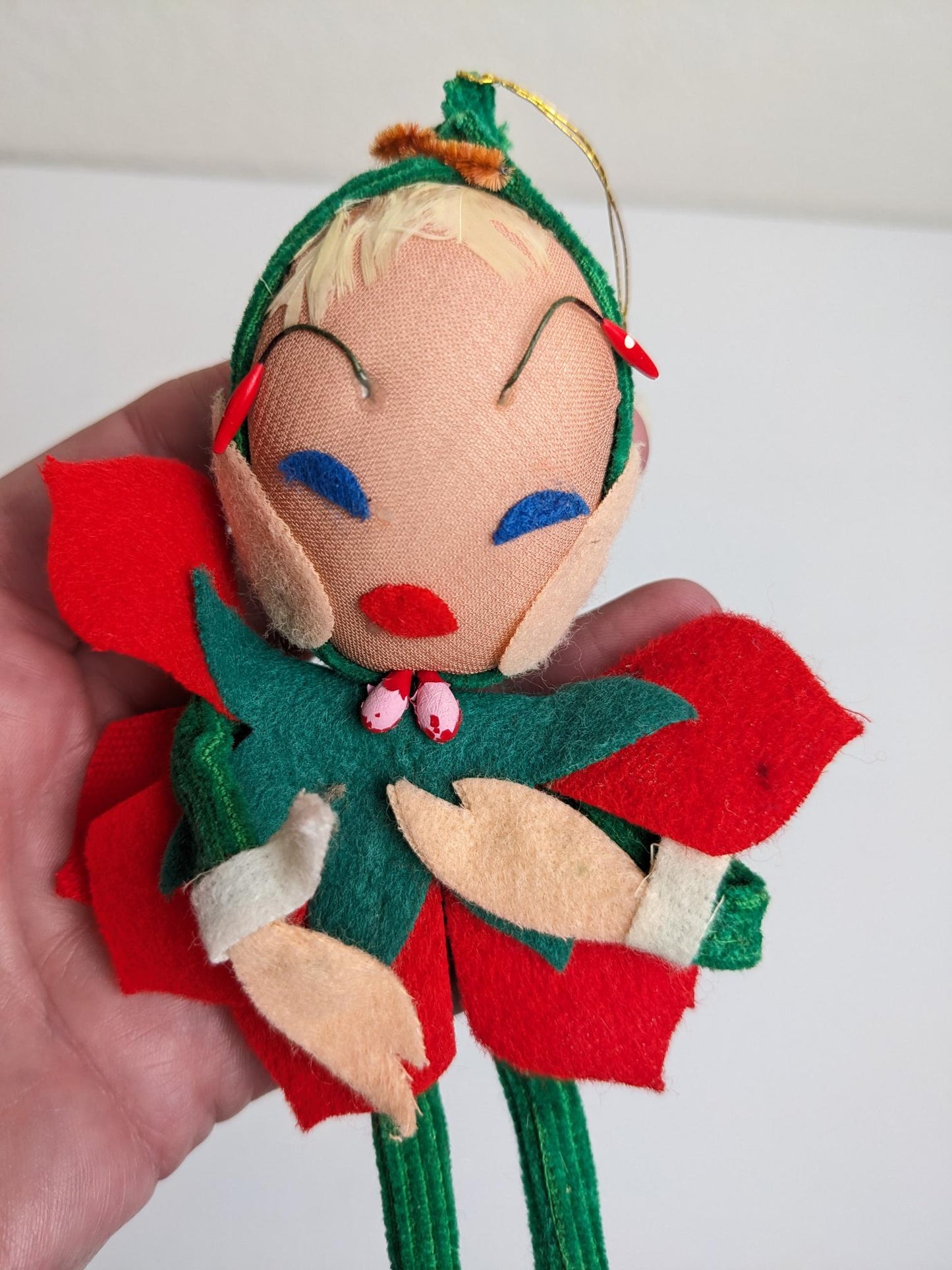 Sockinette Elf Pixie Christmas Ornaments - Vintage 1950's