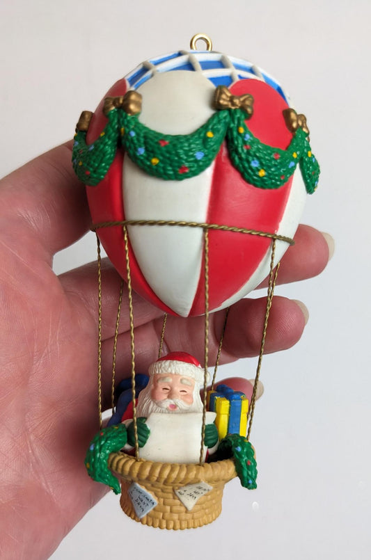 Santa in a Hot Air Balloon Christmas Ornament - Noma 1992