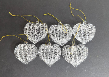 Vintage Spun Glass Heart Christmas Ornaments