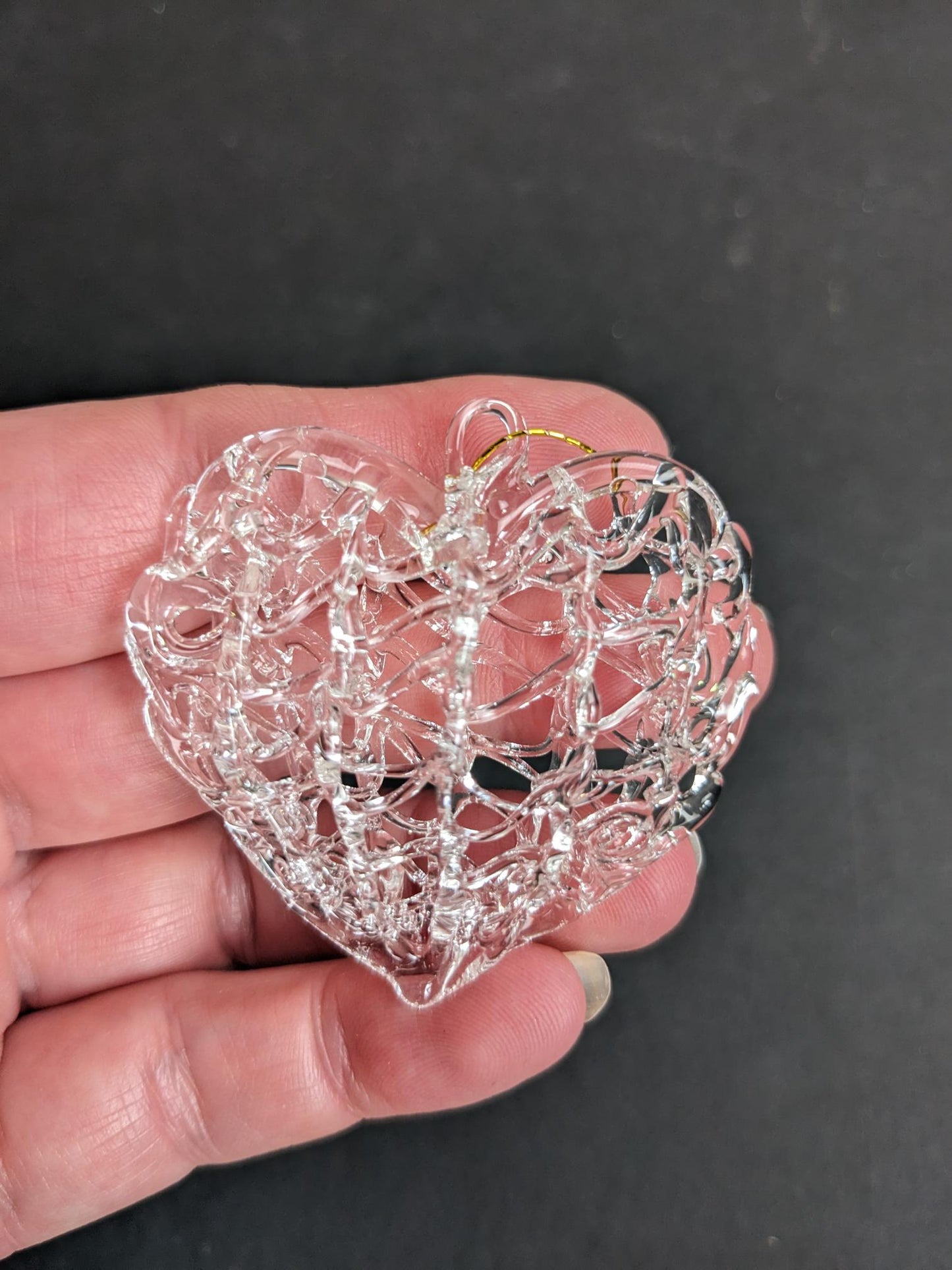 Vintage Spun Glass Heart Christmas Ornaments