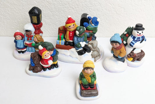 Vintage Village Kids and Pets At Play Christmas Village Figurines