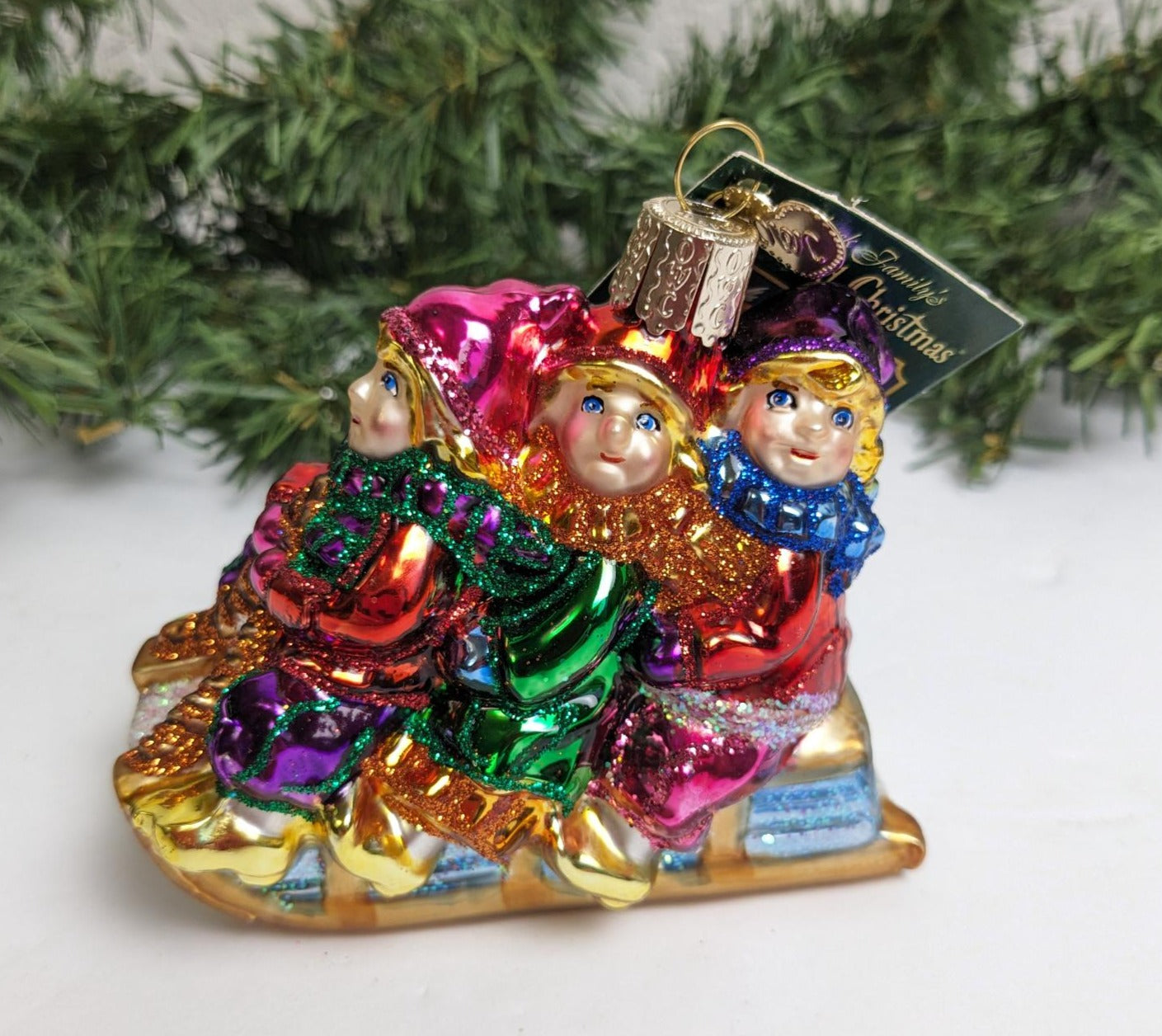 Children on Sled Retired Old World Christmas Ornament