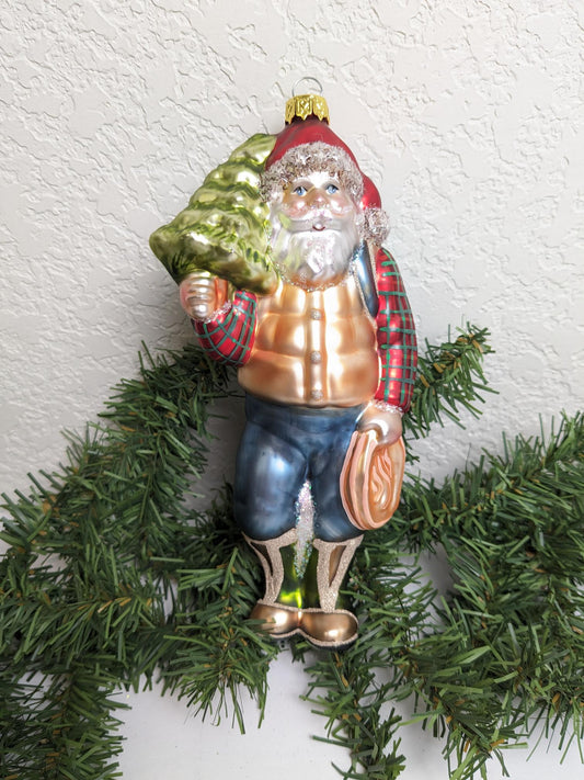 Backpacking Santa Large Christmas Ornament