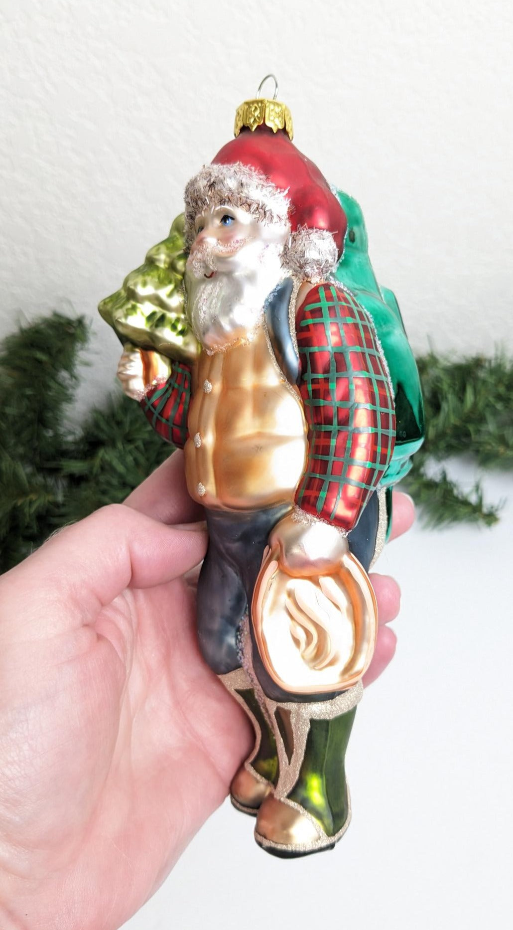 Backpacking Santa Large Christmas Ornament
