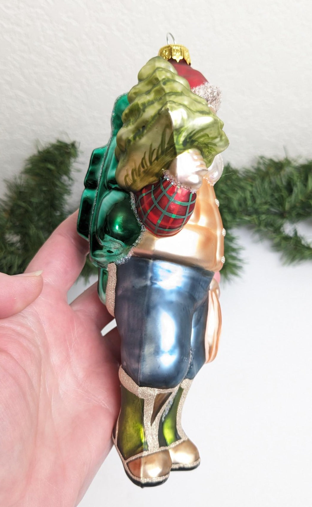 Backpacking Santa Large Christmas Ornament