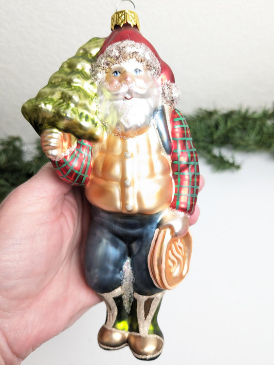 Backpacking Santa Large Christmas Ornament