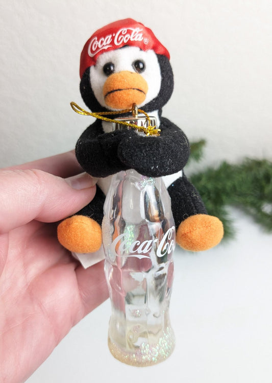 Vintage 1998 Coca Cola Penguin Stuffed Animal Chirstmas Ornament