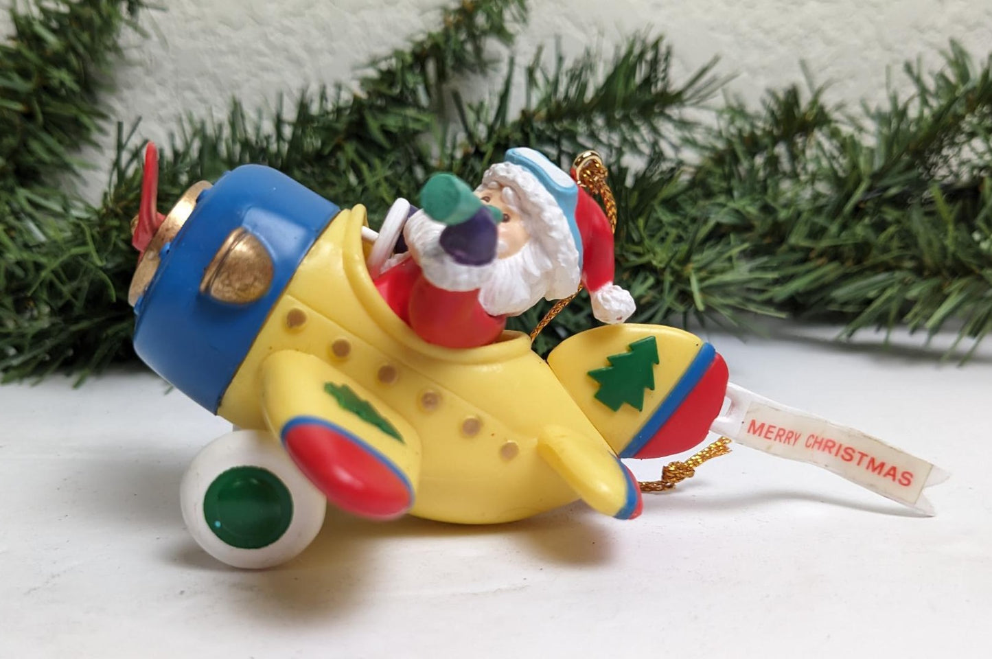 Vintage High Process Santa in Airplane 1994 Christmas Ornament