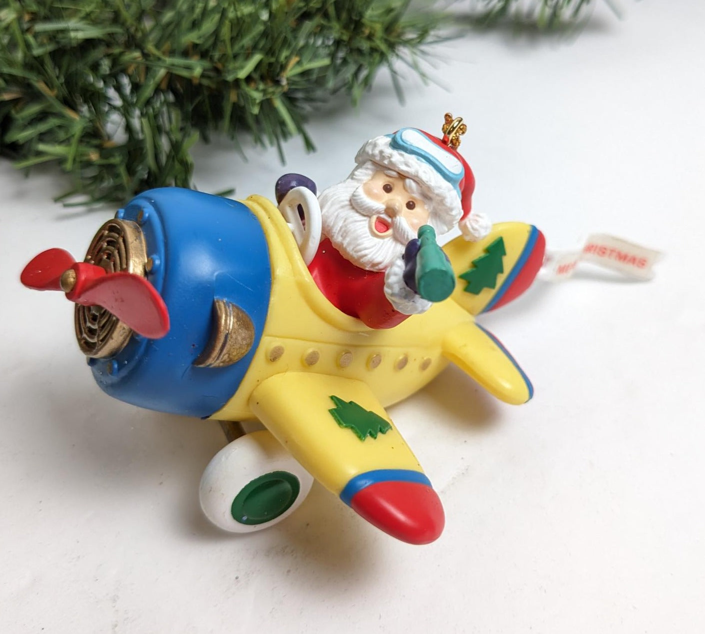 Vintage High Process Santa in Airplane 1994 Christmas Ornament