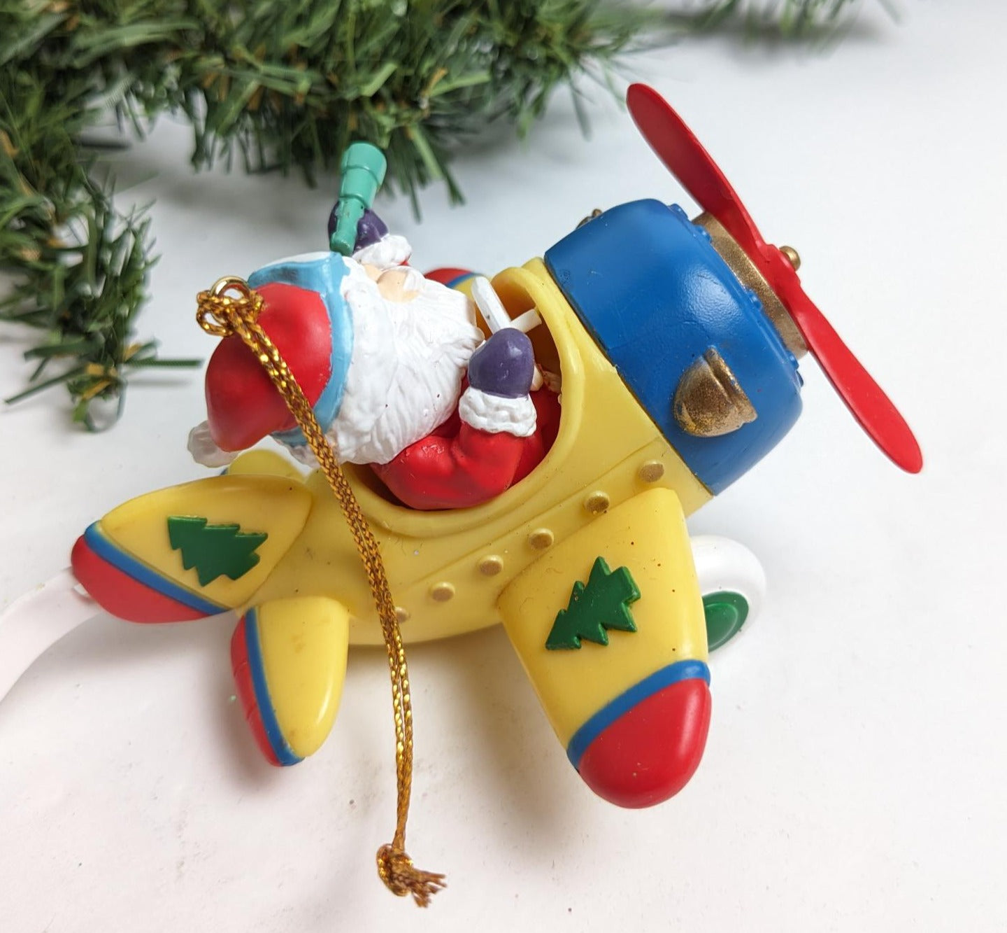 Vintage High Process Santa in Airplane 1994 Christmas Ornament