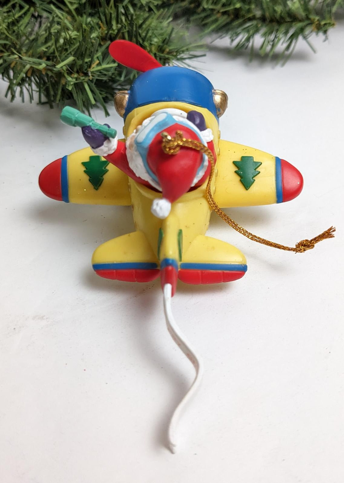 Vintage High Process Santa in Airplane 1994 Christmas Ornament